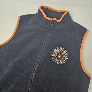 Vintage Harley Davidson Full Zip Fleece Men Small Black Orange Libertyville, IL.